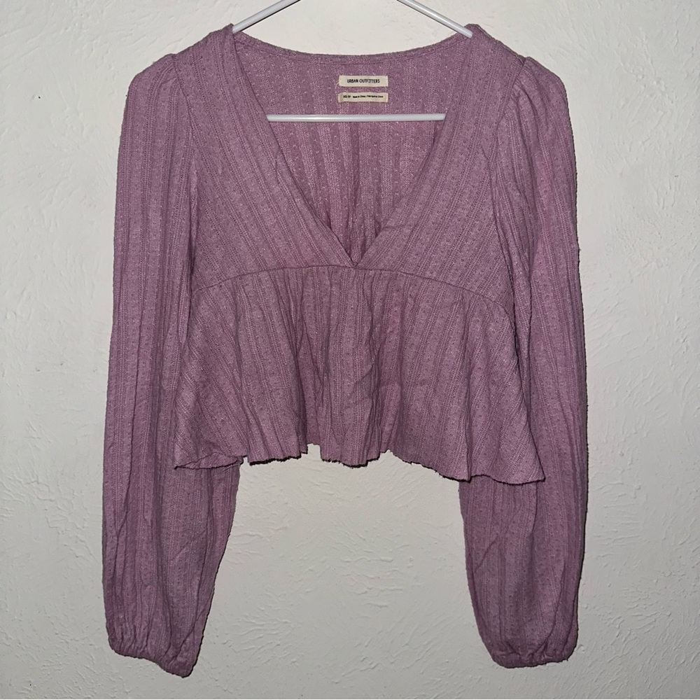 Urban Outfitters boho lavender purple peplum v neck flowy sleeves sweater top XS